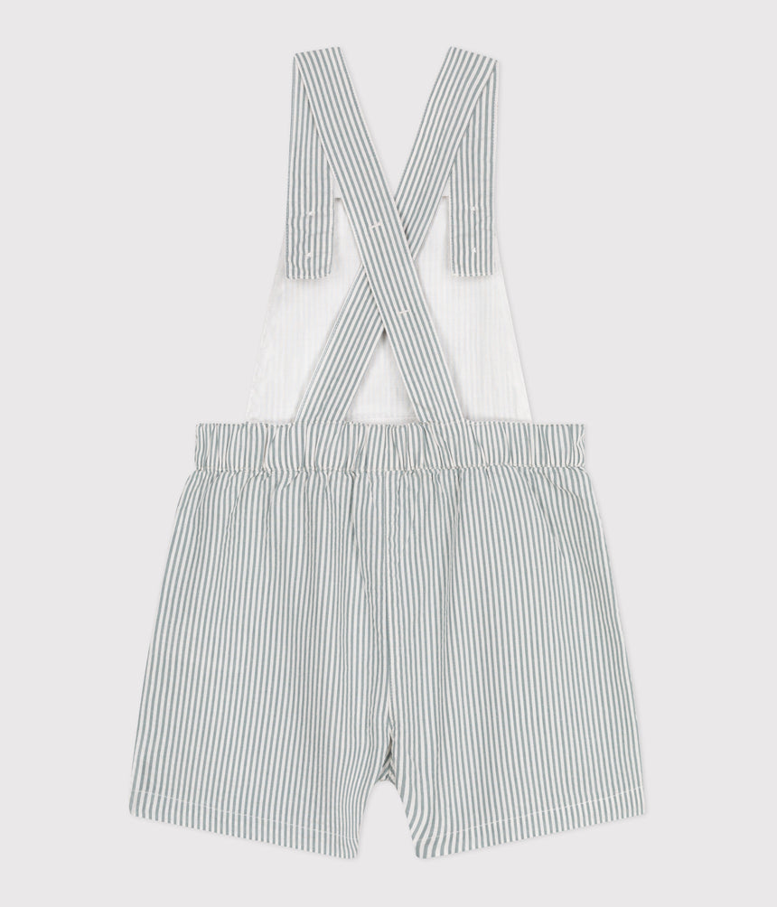 BABIES' SHORT-LEGGED STRIPY COTTON DUNGAREES