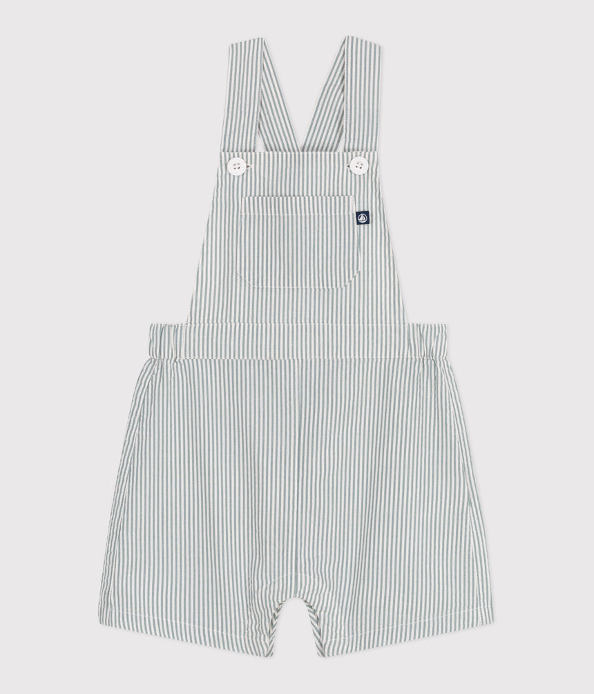 BABIES' SHORT-LEGGED STRIPY COTTON DUNGAREES