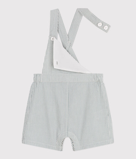 BABIES' SHORT-LEGGED STRIPY COTTON DUNGAREES