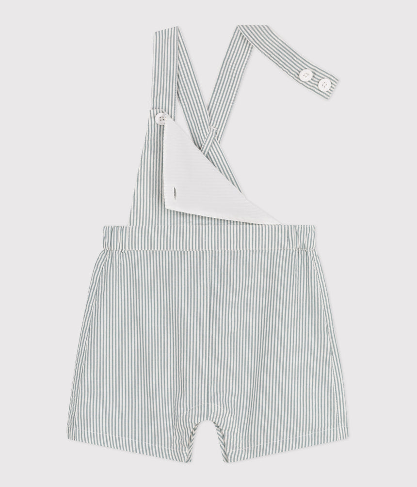 BABIES' SHORT-LEGGED STRIPY COTTON DUNGAREES