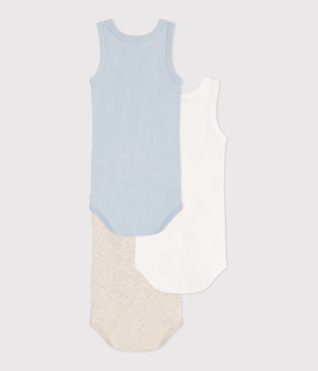 BABIES' SLEEVELESS PLAIN COTTON BODYSUITS - 3-PACK