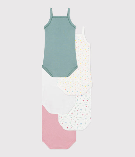 BABIES' FLORAL  COTTON BODYSUIT WITH STRAPS - 5-PACK