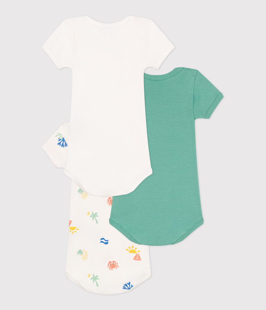 BABIES' SHORT-SLEVEEDPRINTED COTON BODIES - 3-PACK