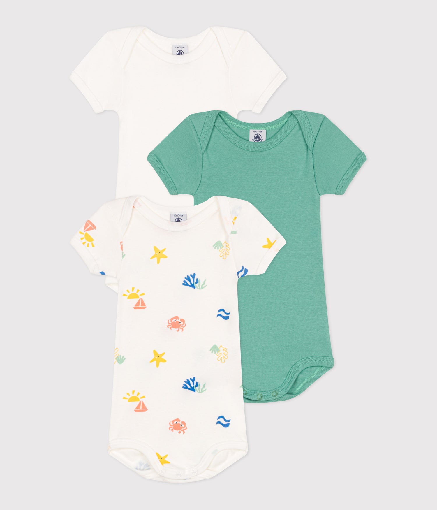BABIES' SHORT-SLEVEEDPRINTED COTON BODIES - 3-PACK BABIES' SHORT-SLEVEEDPRINTED COTON BODIES - 3-PACK