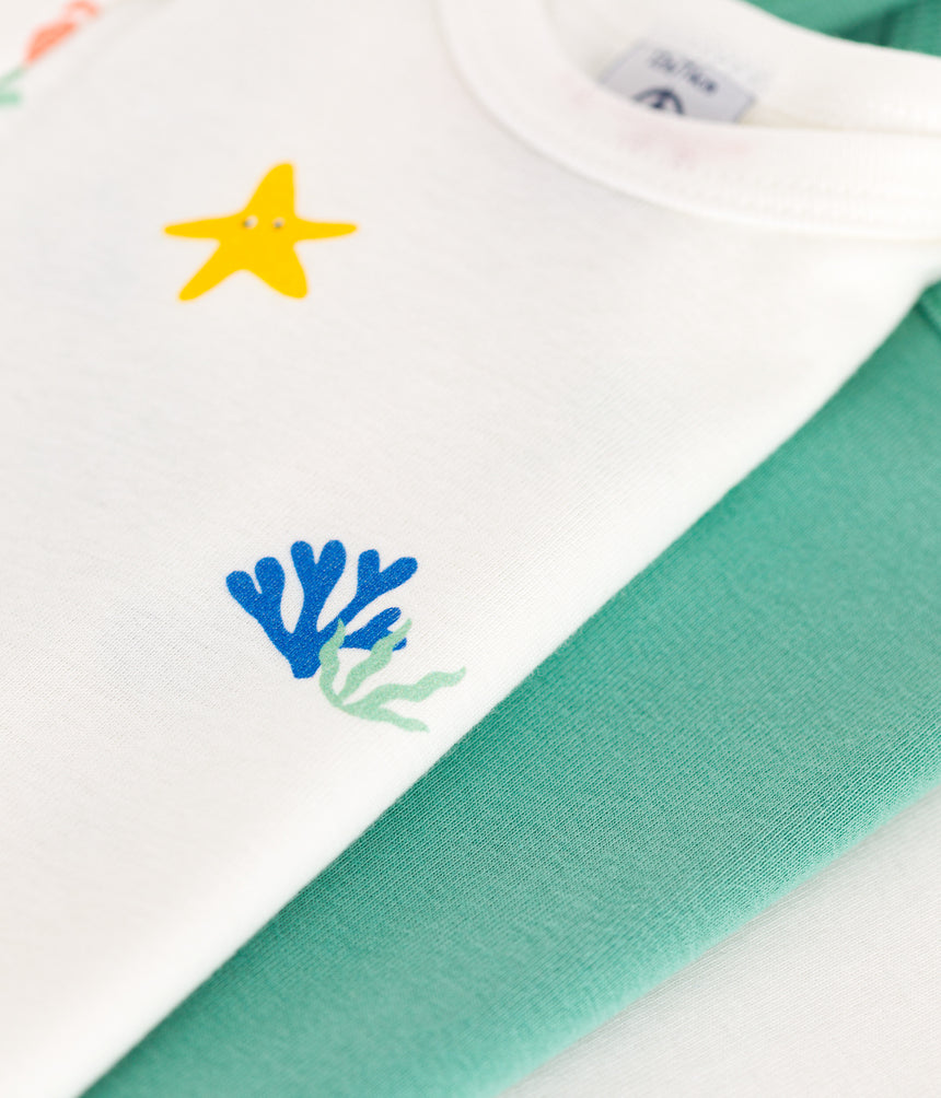 BABIES' SHORT-SLEVEEDPRINTED COTON BODIES - 3-PACK