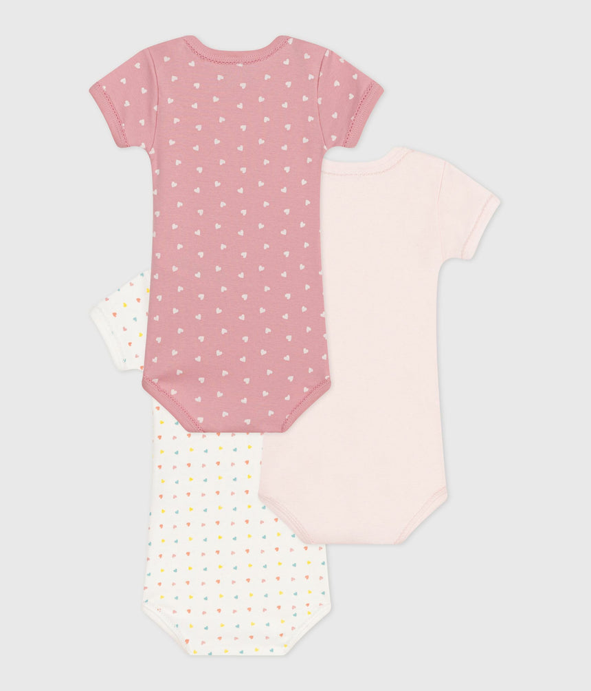 BABIES' SHORT-SLEEVED SMALL HEART-PATTERN COTTON BODIES - 3-PACK
