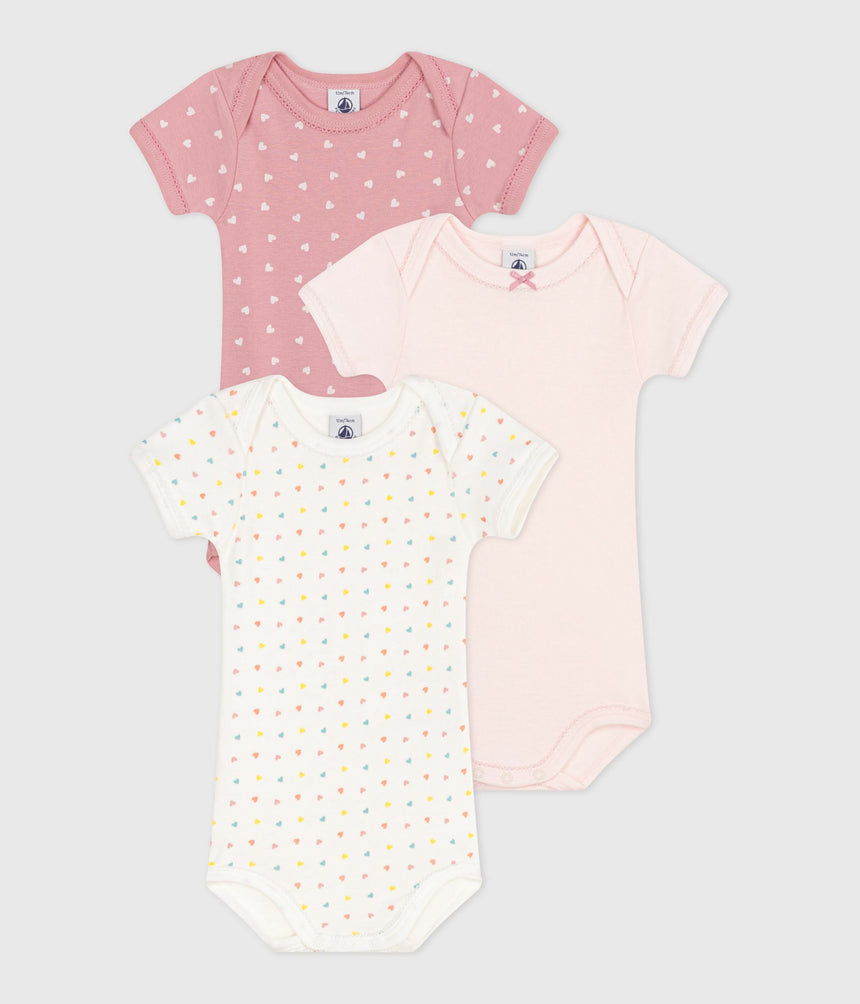 BABIES' SHORT-SLEEVED SMALL HEART-PATTERN COTTON BODIES - 3-PACK
