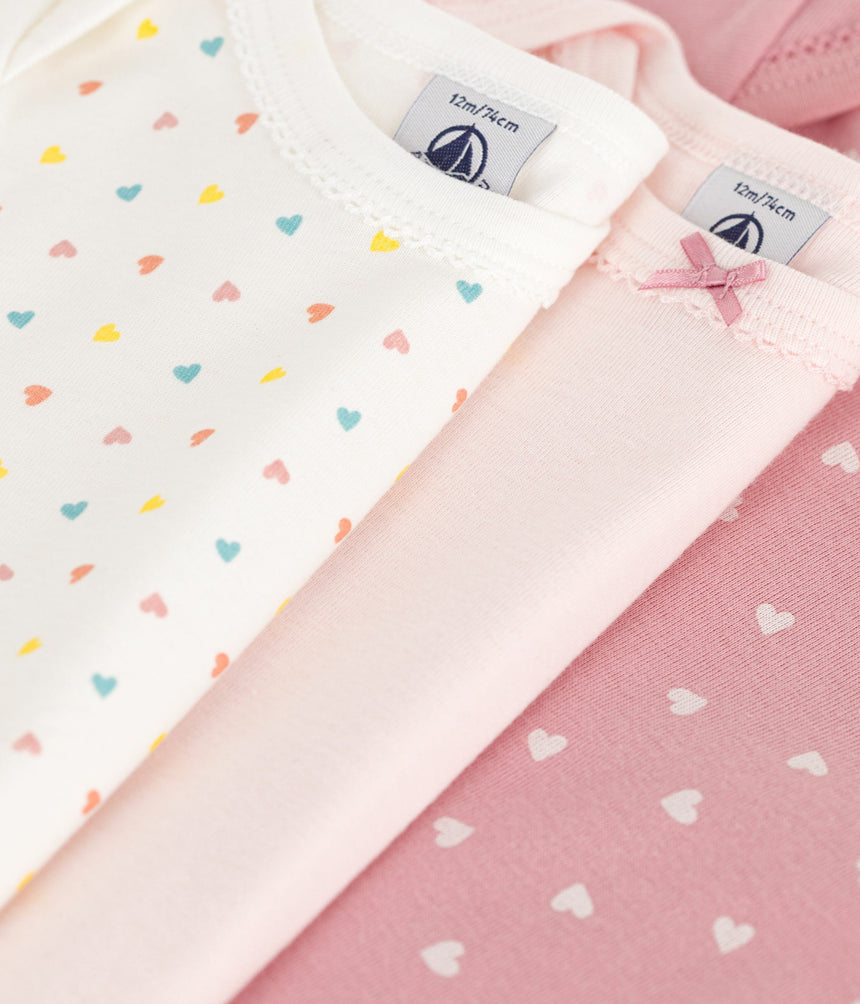 BABIES' SHORT-SLEEVED SMALL HEART-PATTERN COTTON BODIES - 3-PACK