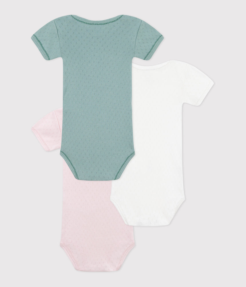 BABIES PLAIN SHORT-SLEEVED COTTON BAODYSUIT-3-PACK
