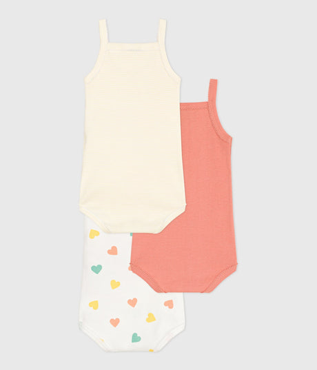 BABIES HEART PATTERN STRAPPY COTTON BODIES -3-PACK