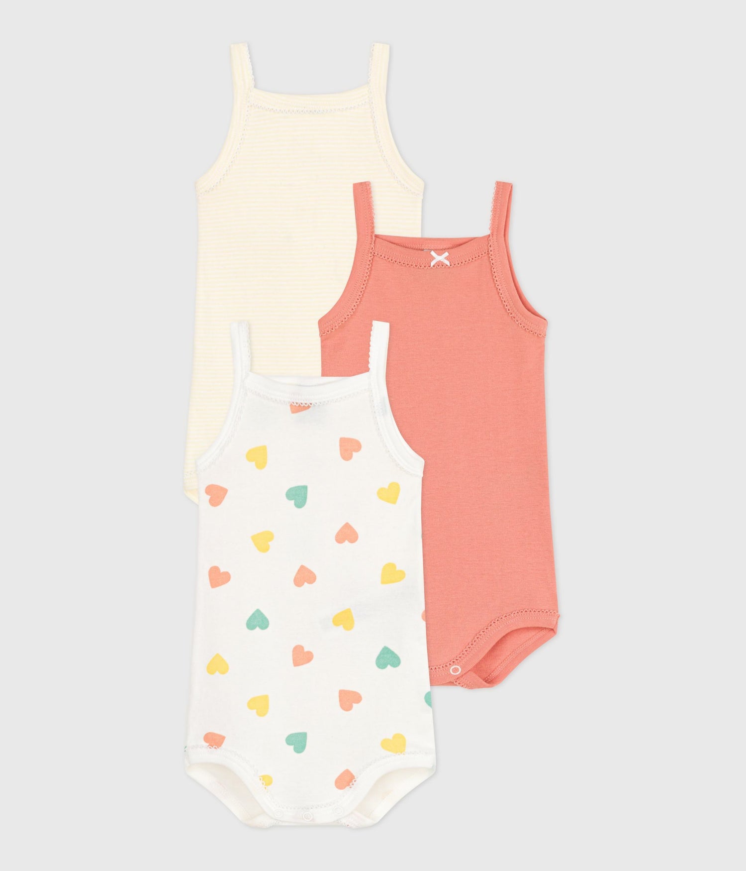 BABIES HEART PATTERN STRAPPY COTTON BODIES -3-PACK BABIES HEART PATTERN STRAPPY COTTON BODIES -3-PACK