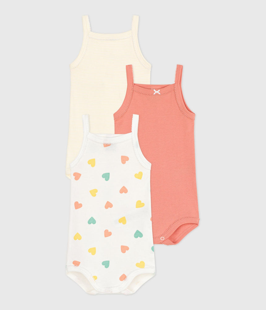 BABIES HEART PATTERN STRAPPY COTTON BODIES -3-PACK