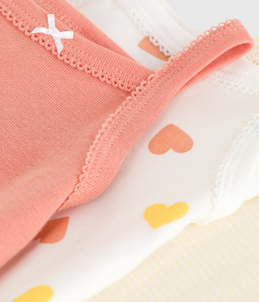BABIES HEART PATTERN STRAPPY COTTON BODIES -3-PACK