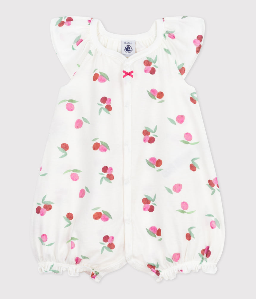 BABIES SHORT FRUIT-PATTERN COTTON JUMPSUIT