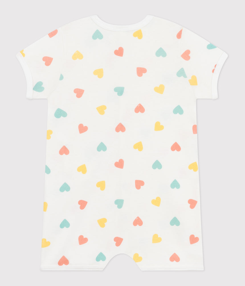 BABIES' SHORT HEART PRINT COTTON JUMPSUIT