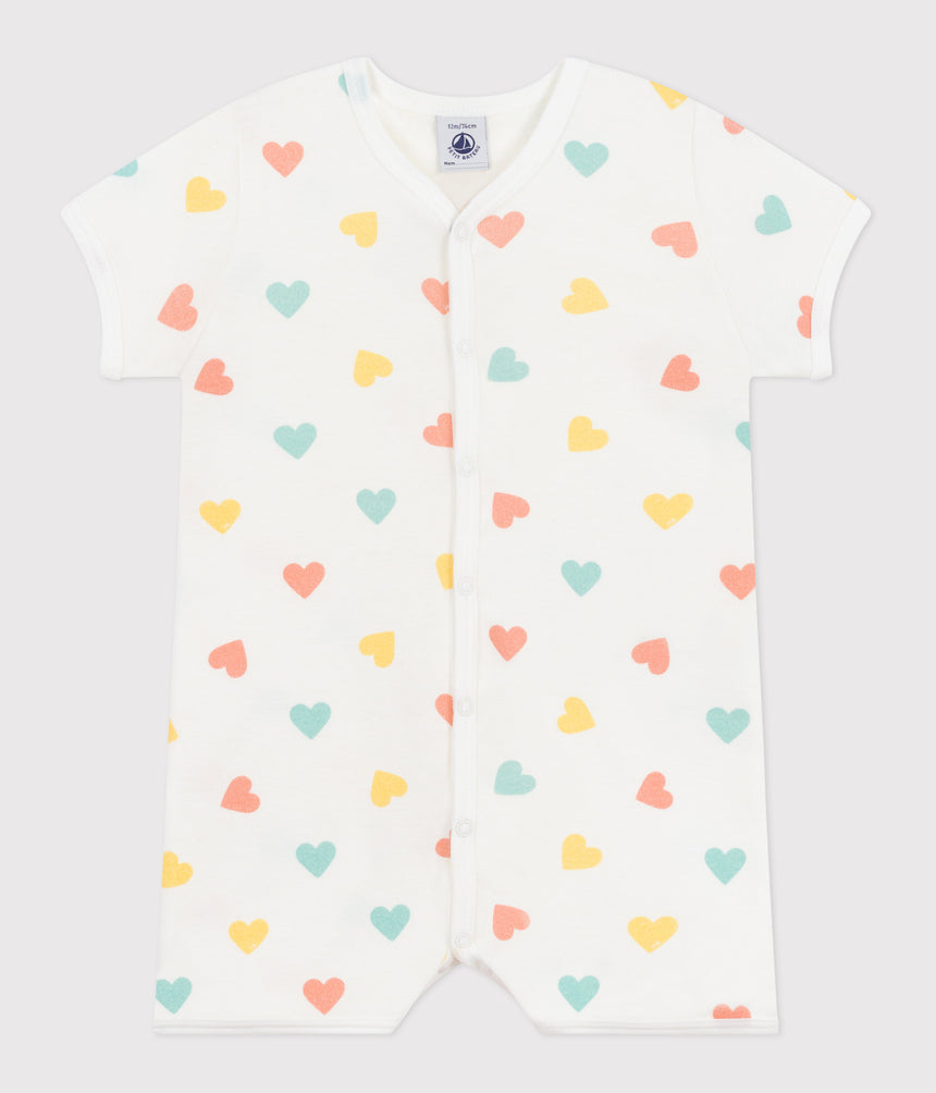 BABIES' SHORT HEART PRINT COTTON JUMPSUIT