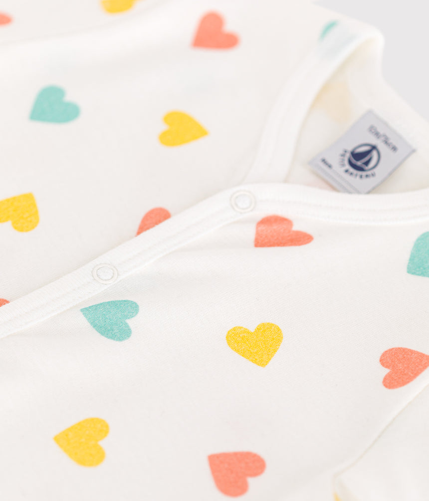 BABIES' SHORT HEART PRINT COTTON JUMPSUIT