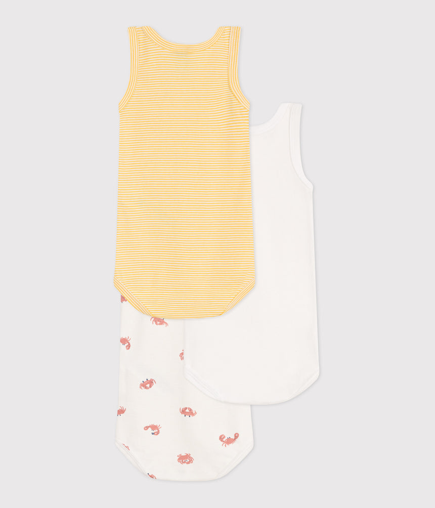 BABIES SLEEVELESS CARB PATTERN COTTON BODYSUITS -3-PACK