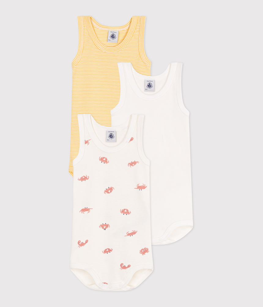 BABIES SLEEVELESS CARB PATTERN COTTON BODYSUITS -3-PACK