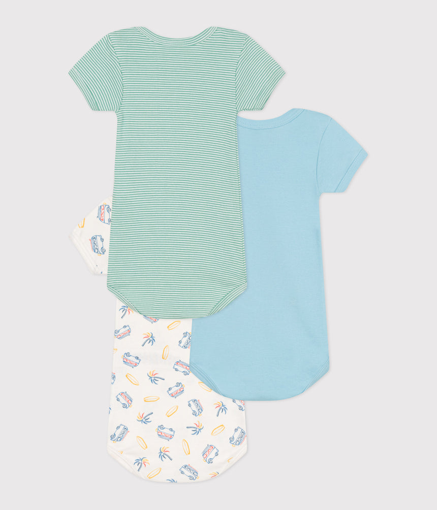 BABIES' SHORT-SLEEVED VAN DESING COTTON BODYSUIT - 3-PACK