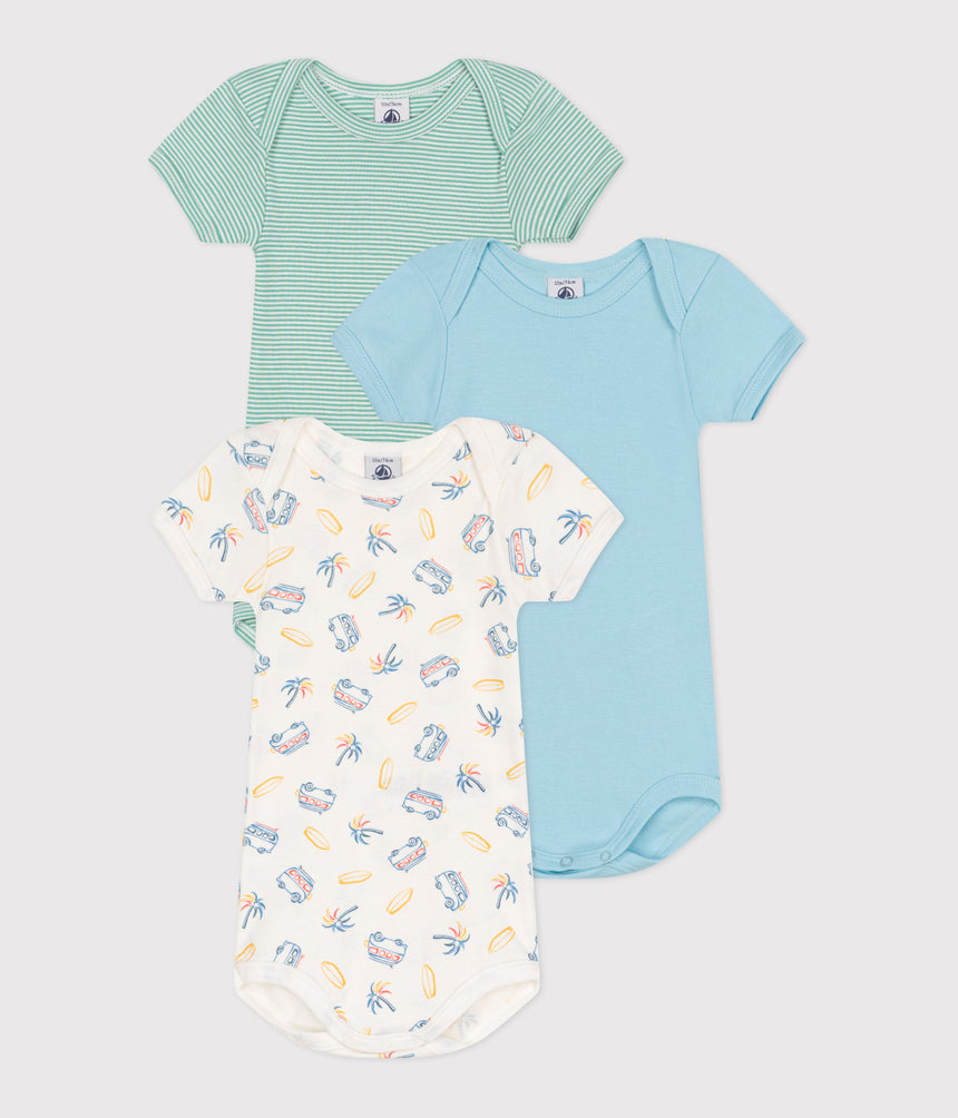 BABIES' SHORT-SLEEVED VAN DESING COTTON BODYSUIT - 3-PACK