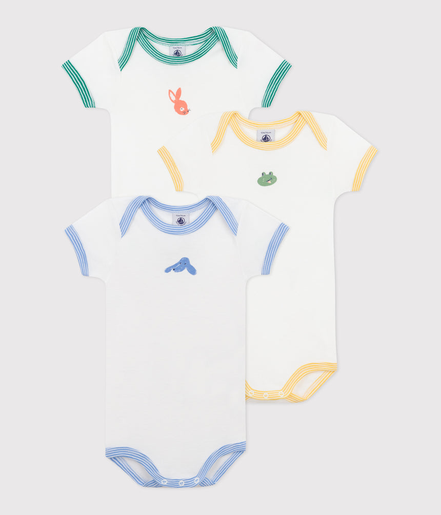 BABIES SHORT-SLEEVED ANIMAL THEMED COTTON BODYSUITS -3-PACK