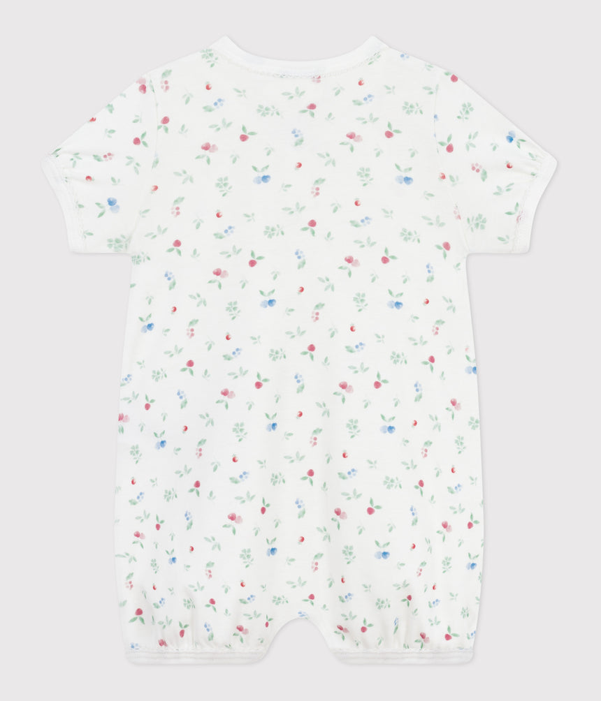 BABIES' SHORT FRUIT-PATTERN COTTON JUMPSUIT