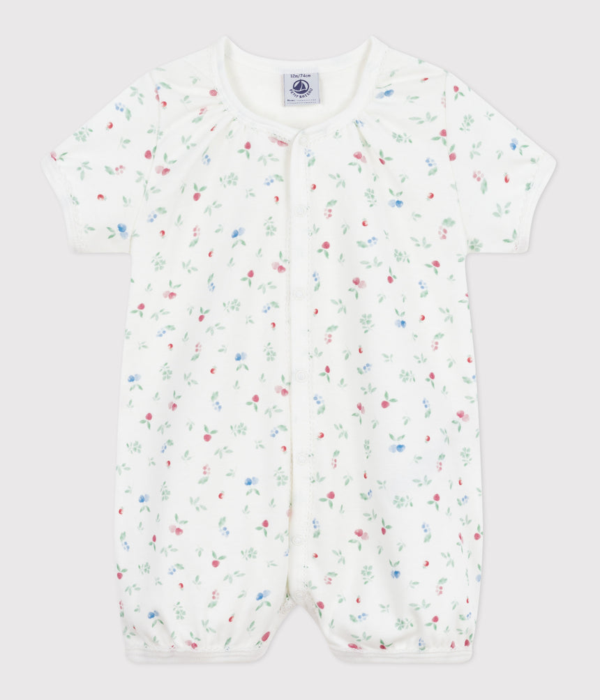 BABIES' SHORT FRUIT-PATTERN COTTON JUMPSUIT