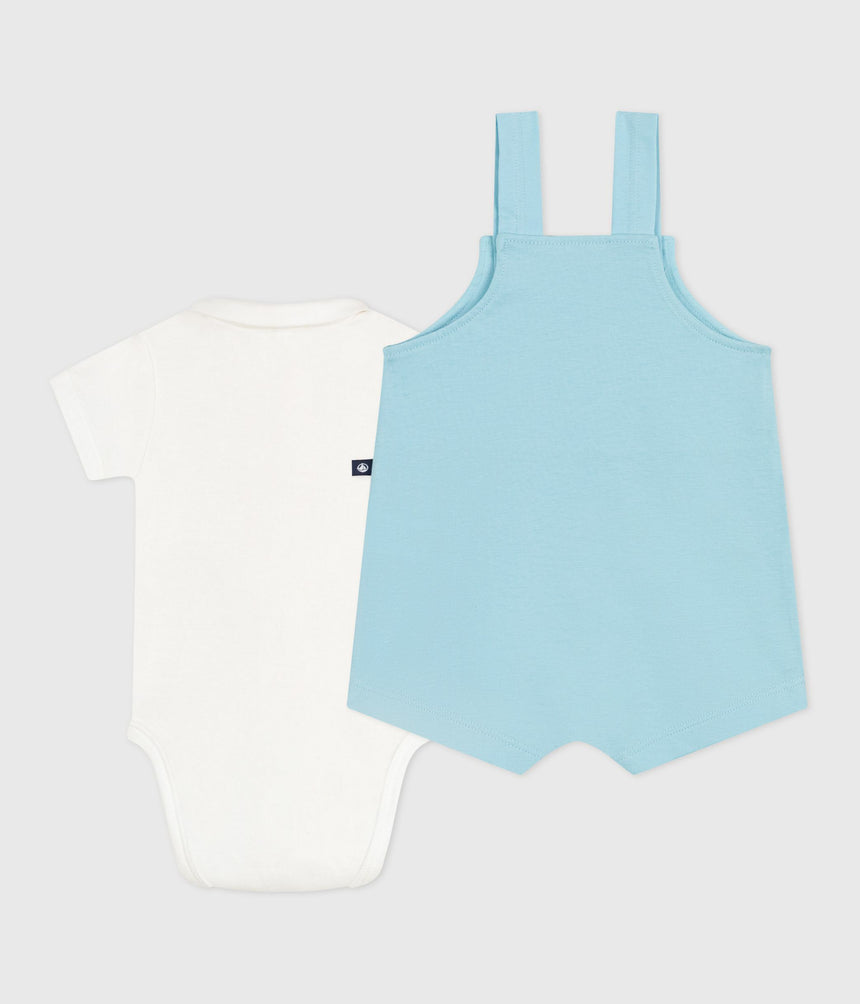 NEWBORN BABY SET WITH SUN PRINT COTTON DUNGAREES AND A BODY