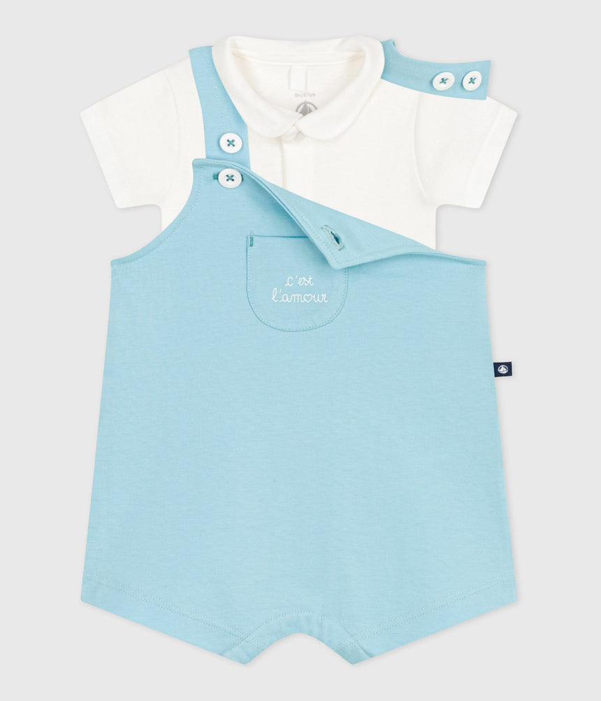 NEWBORN BABY SET WITH SUN PRINT COTTON DUNGAREES AND A BODY