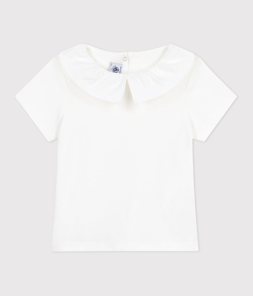 CHILDREN'S PLAIN SHORT-SLEEVED COTTON T-SHIRT WITH A COLLAR