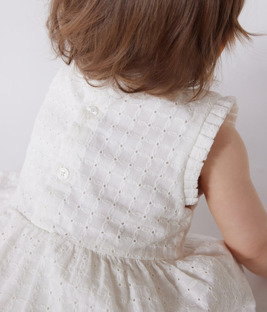 BABIES SLEEVELESS WHITE COTTON BRODERIE ANGLAISE DRESS