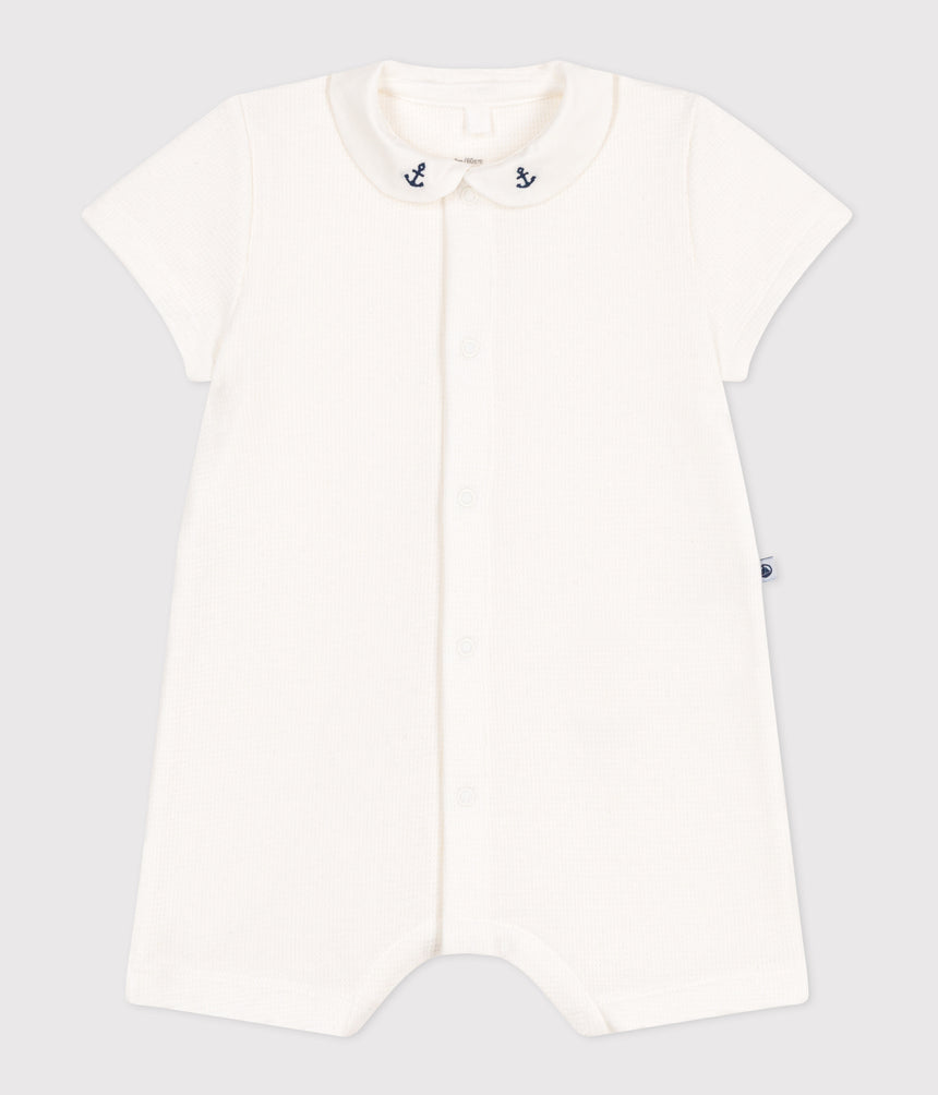 BABY COTTON ROMPER WHITH EMBROIDERED COLLAR