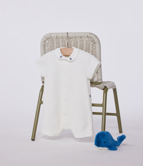 BABY COTTON ROMPER WHITH EMBROIDERED COLLAR