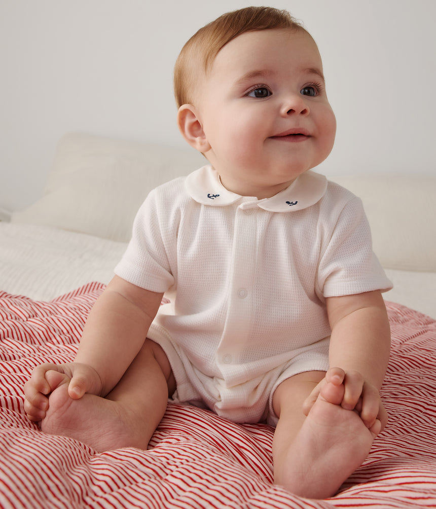 BABY COTTON ROMPER WHITH EMBROIDERED COLLAR