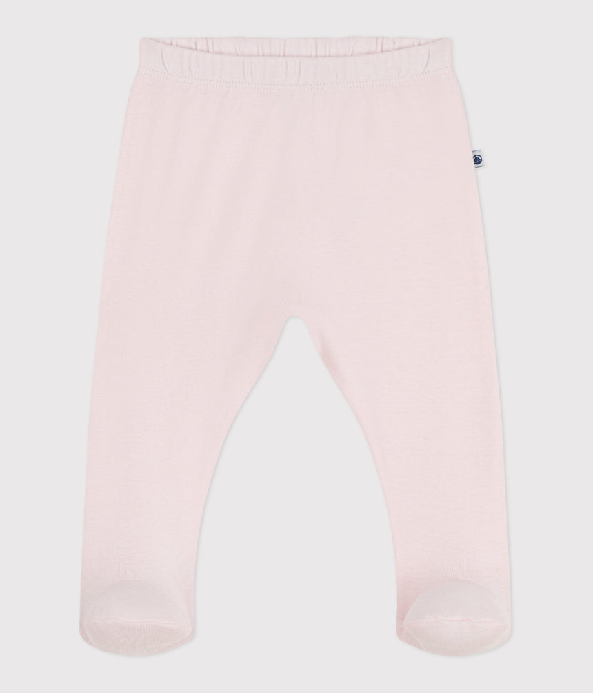NWEBORN BABIES PLAIN COTTON TROUSERS WITH FEET