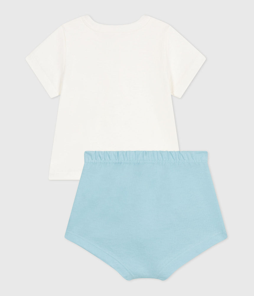 NEWBORN BABIES' TWO-PIECE COTTON SET WITH A PLAIN BOTTOM HALF