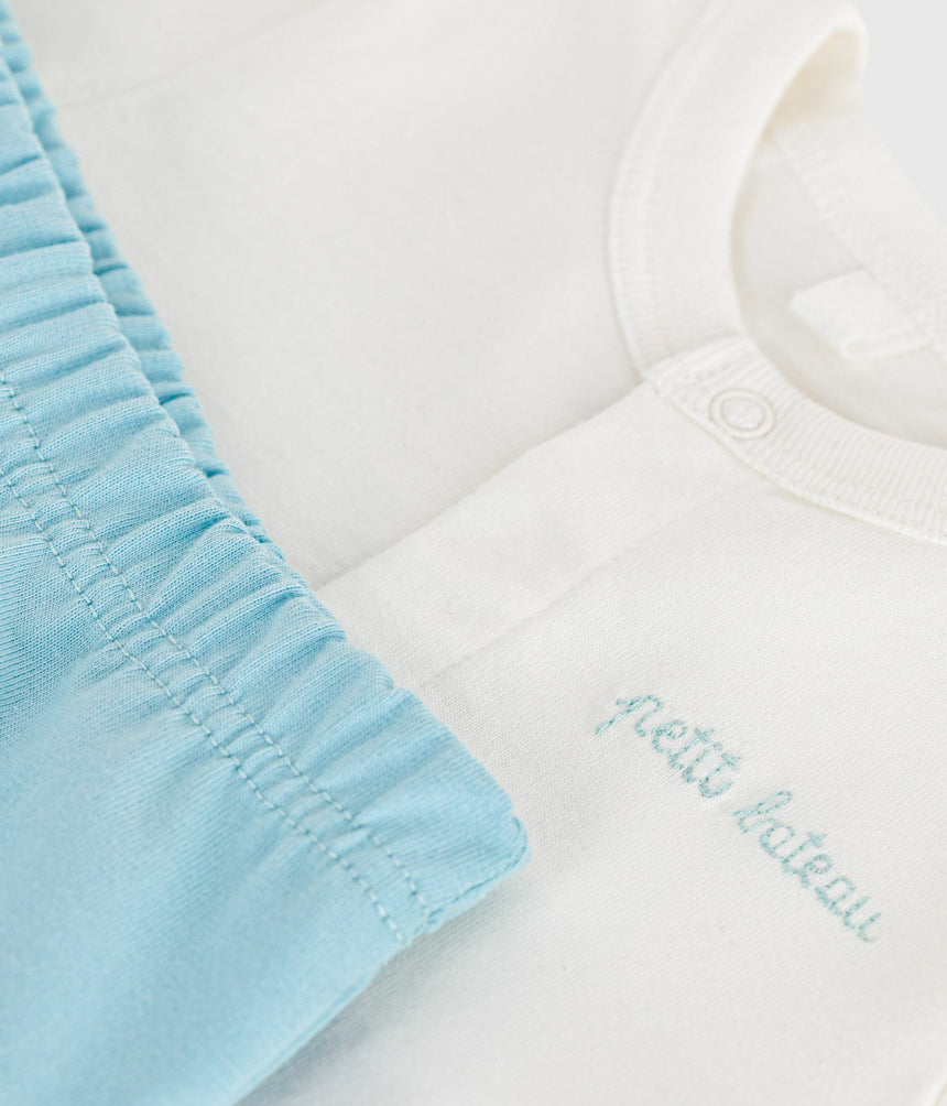 NEWBORN BABIES' TWO-PIECE COTTON SET WITH A PLAIN BOTTOM HALF