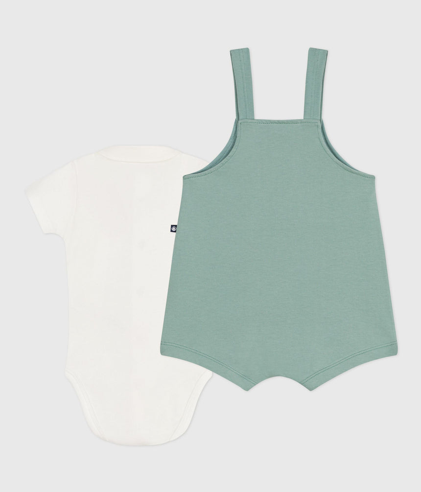 NEWBORN BABIES SET WITH DUNGAREES AND A BODY EMBROIDERED IN PLAIN COTTON