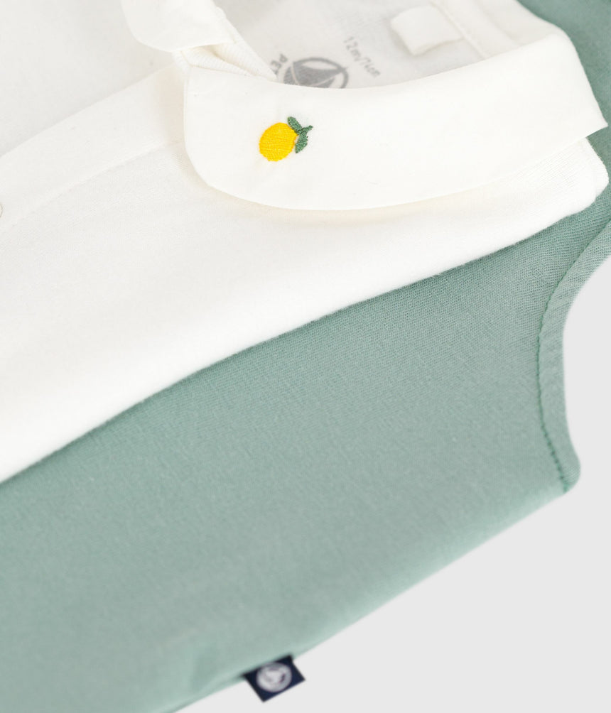 NEWBORN BABIES SET WITH DUNGAREES AND A BODY EMBROIDERED IN PLAIN COTTON