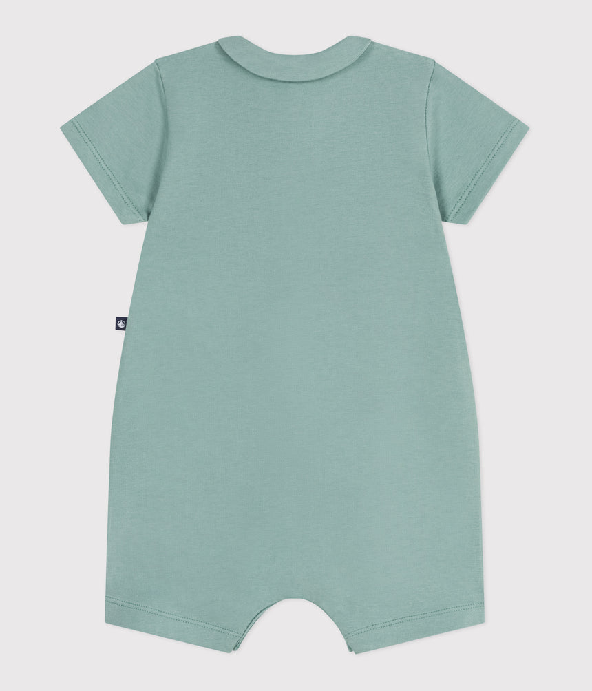 BABIES' SHORT COTTON PLAYSUIT WITH A PETER PAN PAN COLLAR