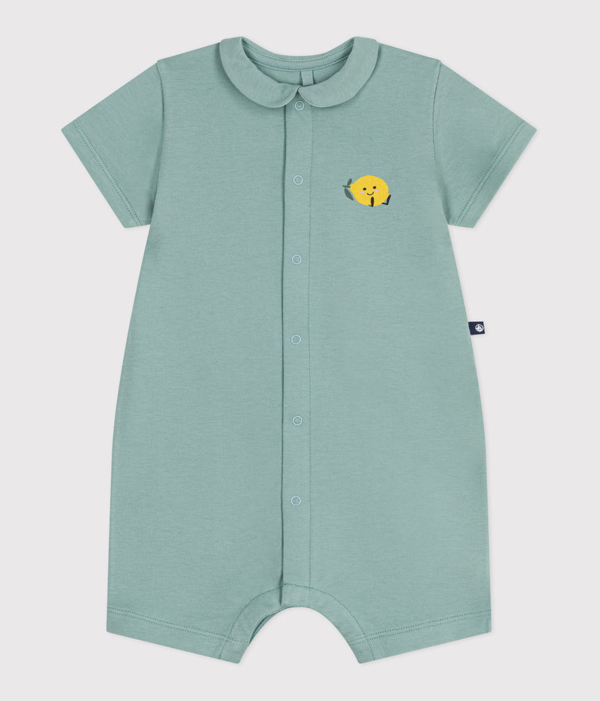 BABIES' SHORT COTTON PLAYSUIT WITH A PETER PAN PAN COLLAR