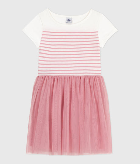 CHILDRENS SHORT-SLEEVED COTTON AND TULLE DRESS