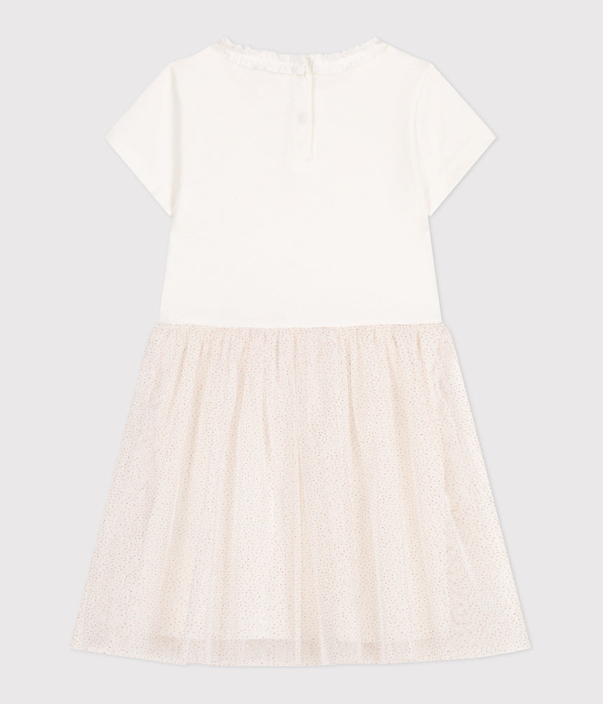 CHILDREN'S SHORT-SLEEVED COTTON AND TULLE DRESS