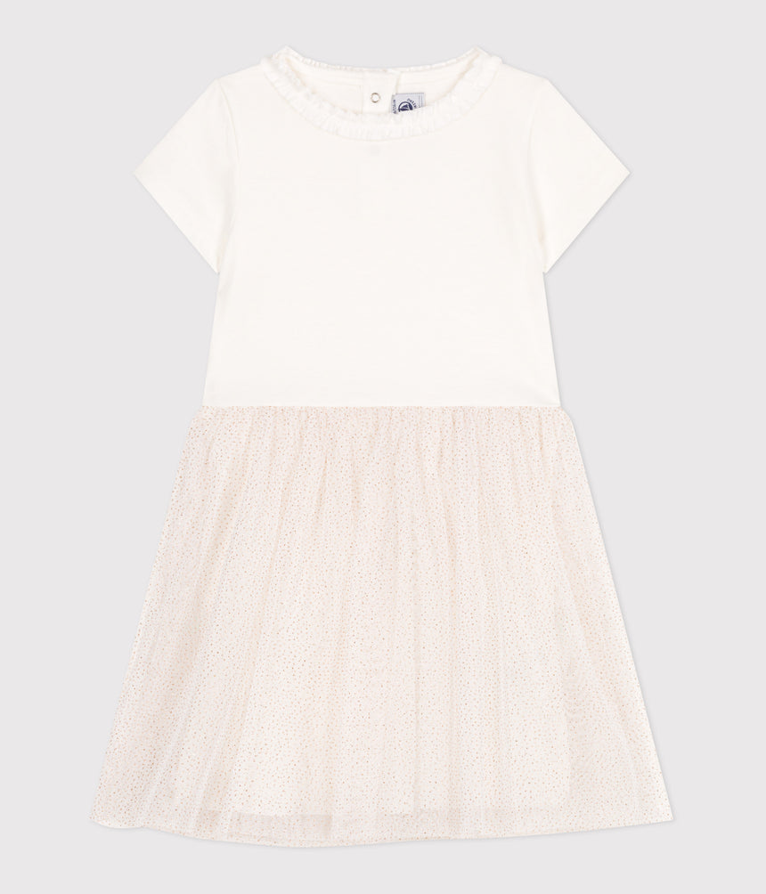 CHILDREN'S SHORT-SLEEVED COTTON AND TULLE DRESS