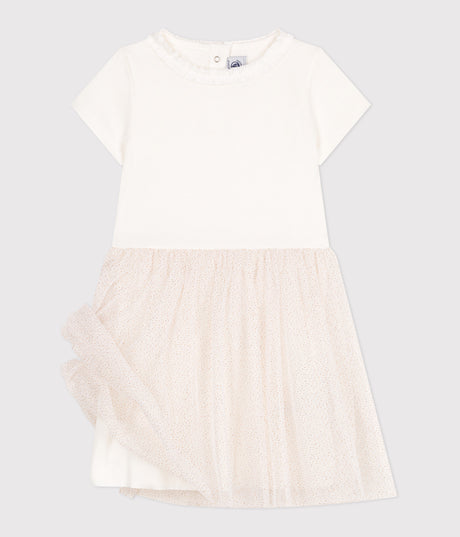 CHILDREN'S SHORT-SLEEVED COTTON AND TULLE DRESS