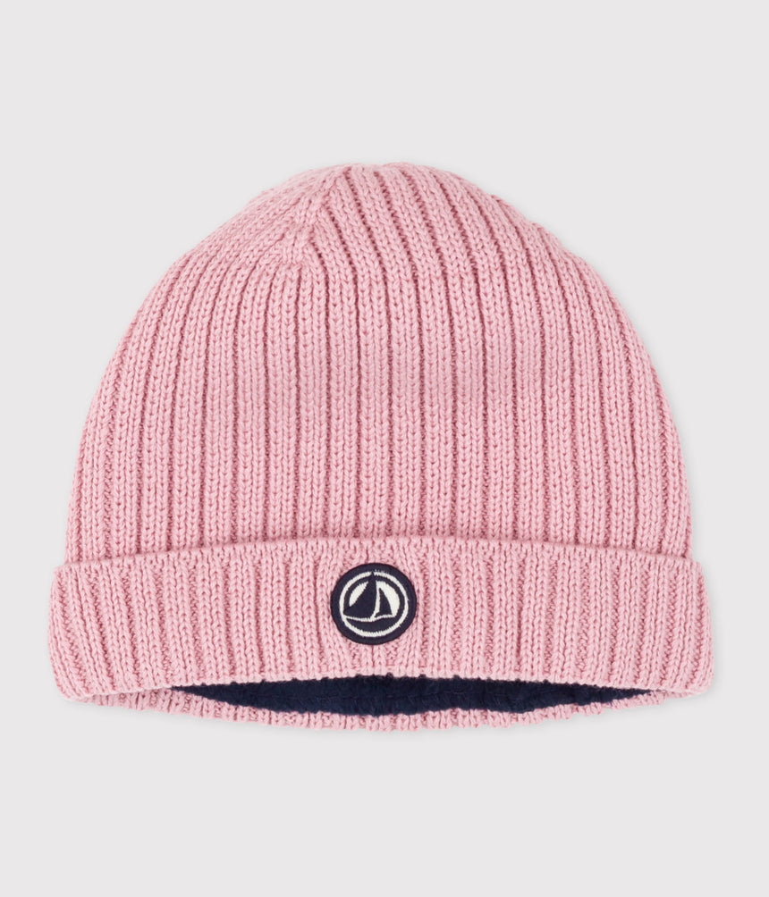 BABIES' KNITTED BEANIE WITH A FLEECE LINING