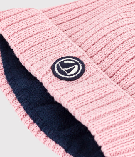 BABIES' KNITTED BEANIE WITH A FLEECE LINING
