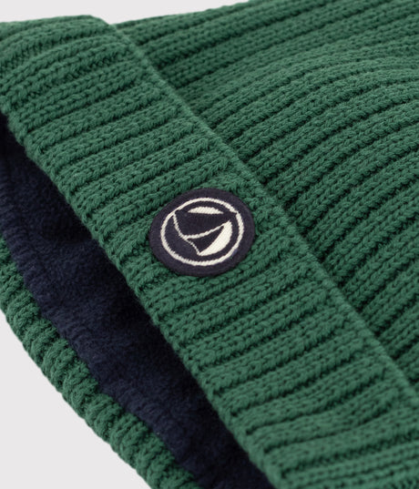 BABIES' KNITTED BEANIE WITH A FLEECE LINING