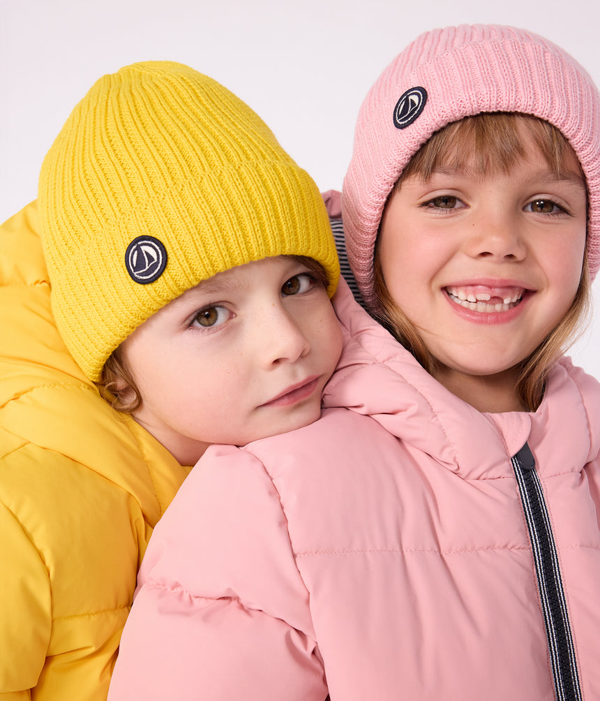 CHILDRENS KNITTED BEANIE HAT LINED IN POLAR FLEECE